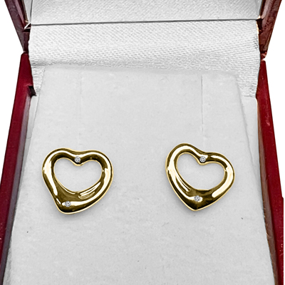 14k Gold Heart Shaped Diamond Earrings
