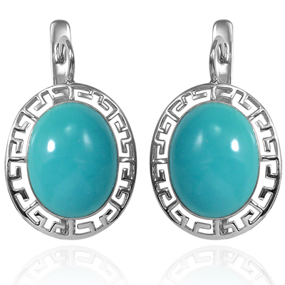 14k Solid Gold Turquoise Greek Key Earrings