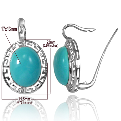 14k Solid Gold Turquoise Greek Key Earrings