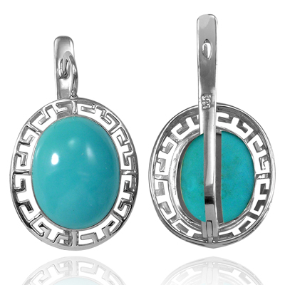 14k Solid Gold Turquoise Greek Key Earrings