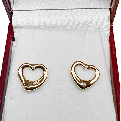 14k Gold Heart Shaped Diamond Earrings F VS1