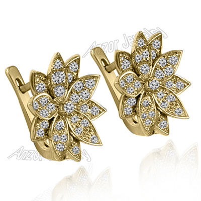 14k Yellow Gold Diamond Flower Earrings