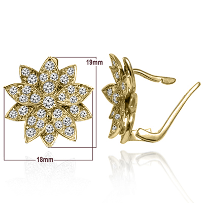 14k Yellow Gold Diamond Flower Earrings