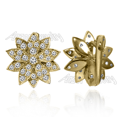 14k Yellow Gold Diamond Flower Earrings