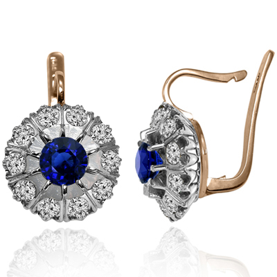 14k Gold Lab Grown Diamond Sapphire Earrings 585
