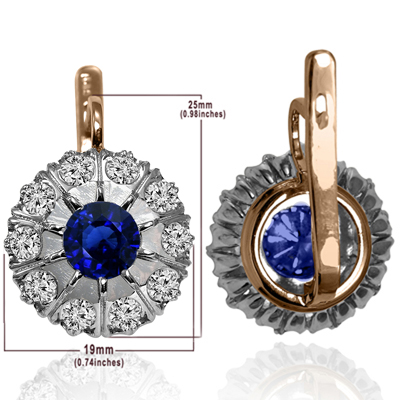 14k Gold Lab Grown Diamond Sapphire Earrings 585