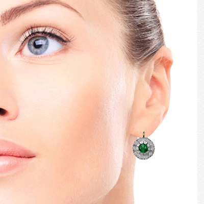 14k Gold Lab Grown Diamond Emerald Earrings 585