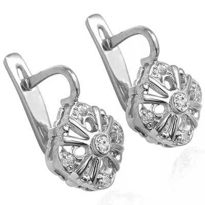 Russian Style Diamonds Earrings in 14k Gold