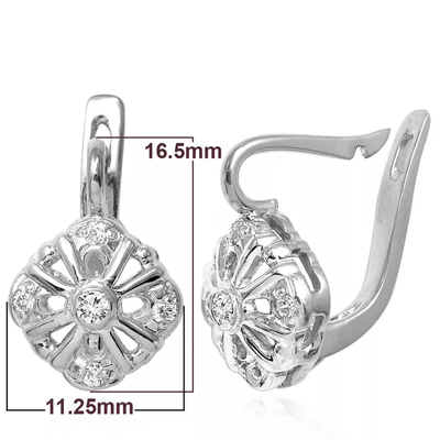 Russian Style Diamonds Earrings in 14k Gold