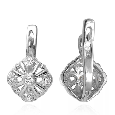 Russian Style Diamonds Earrings in 14k Gold
