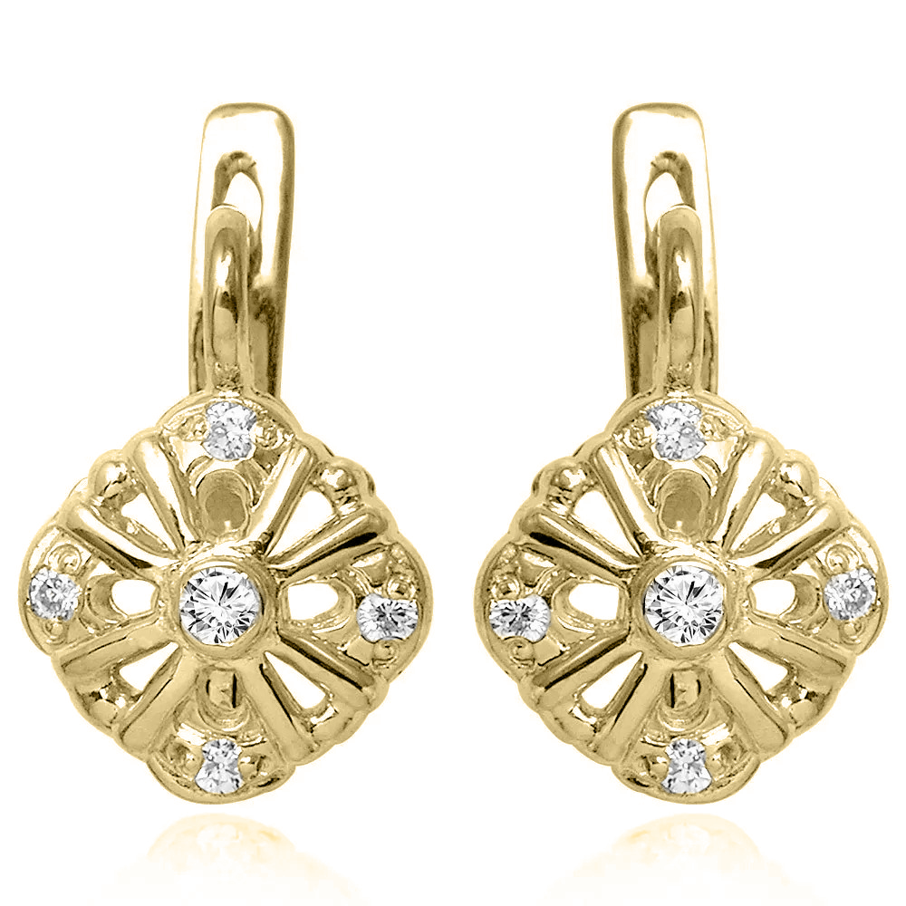 Russian style Diamonds Earrings in 14k Gold