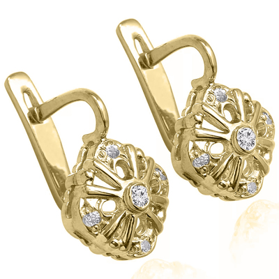 Russian style Diamonds Earrings in 14k Gold