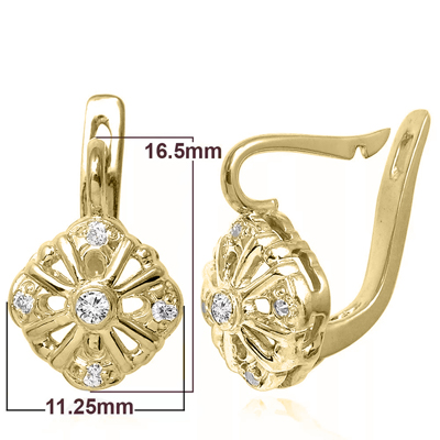Russian style Diamonds Earrings in 14k Gold