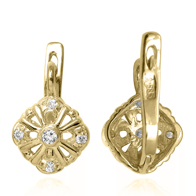 Russian style Diamonds Earrings in 14k Gold