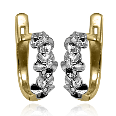 14k Two Tone Gold Flower Diamond Earrings