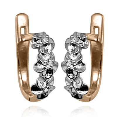 14k Two Tone Gold Flower Diamond Earrings
