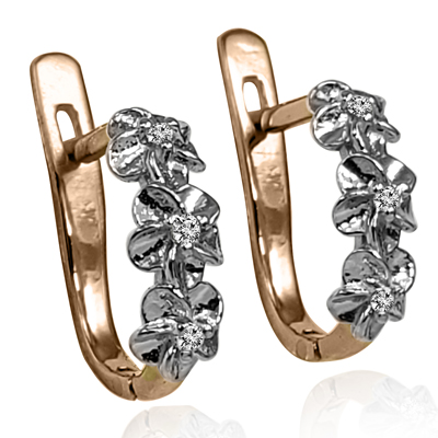 14k Two Tone Gold Flower Diamond Earrings