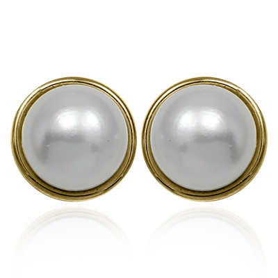 14k Gold Genuine Pearl Button Earrings