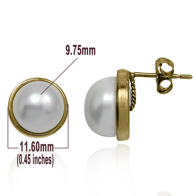14k Gold Genuine Pearl Button Earrings