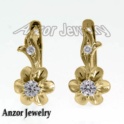 14k Gold Diamond Russian Style earrings