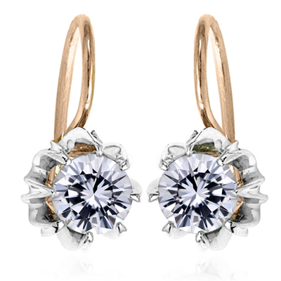 14k Gold  Lab Grown Diamond Russian Style earrings