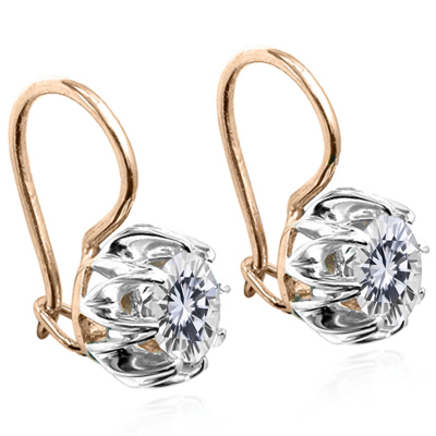 14k Gold  Lab Grown Diamond Russian Style earrings