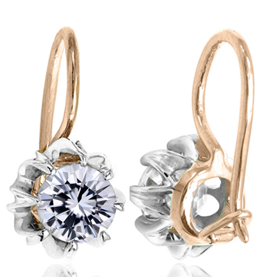 14k Gold  Lab Grown Diamond Russian Style earrings