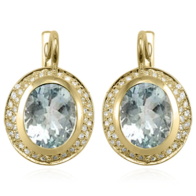 14k Gold Aquamarine and Diamond Earrings 1.52ct.