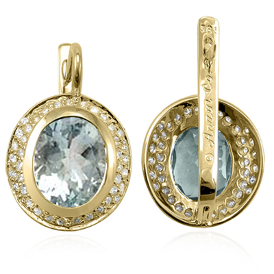 14k Gold Aquamarine and Diamond Earrings 1.52ct.