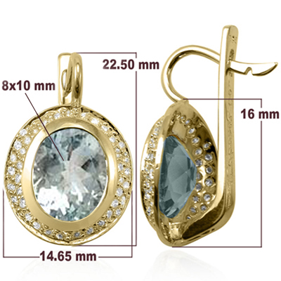 14k Gold Aquamarine and Diamond Earrings 1.52ct.