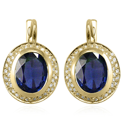 14k Gold Sapphire Diamond Russian style Earrings