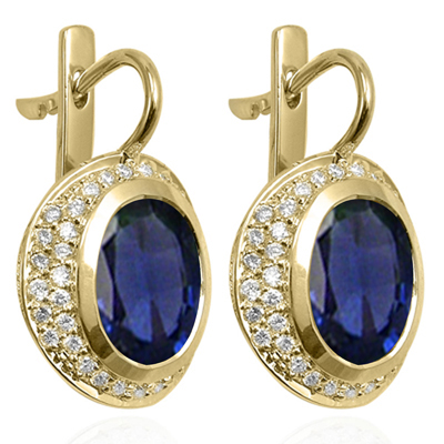 14k Gold Sapphire Diamond Russian style Earrings