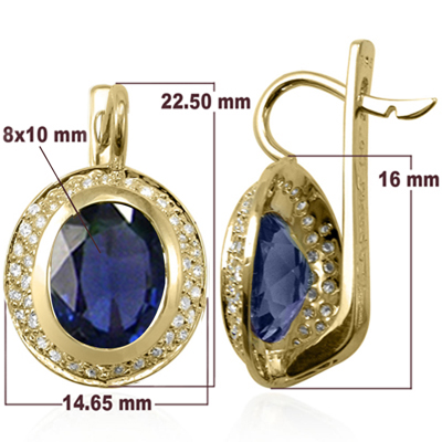 14k Gold Sapphire Diamond Russian style Earrings