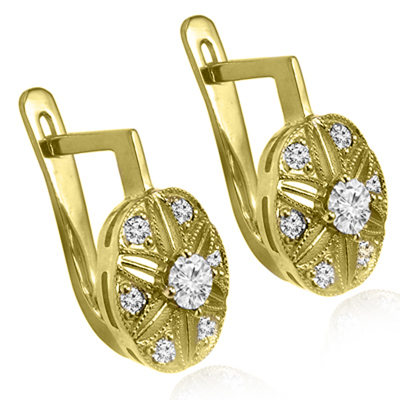 Russian style Genuine Diamond Earrings 18K Gold