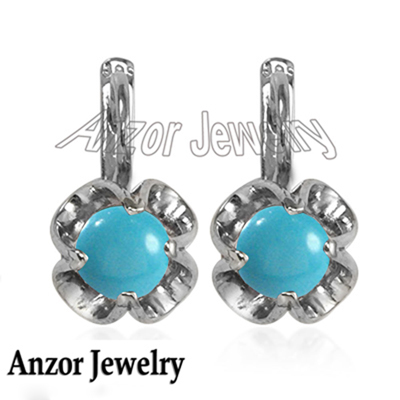 14k Gold Turquoise Russian Style Earrings