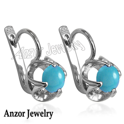 14k Gold Turquoise Russian Style Earrings