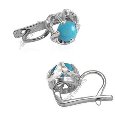 14k Gold Turquoise Russian Style Earrings