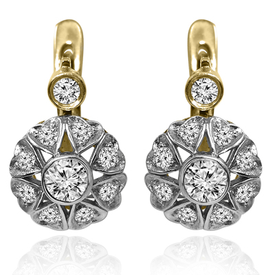14k Gold Genuine Diamond Russian style Earrings