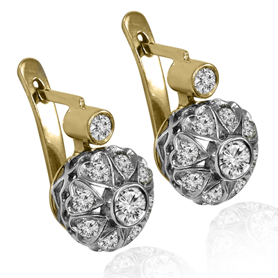 14k Gold Genuine Diamond Russian style Earrings