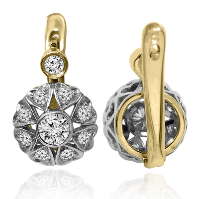 14k Gold Genuine Diamond Russian style Earrings