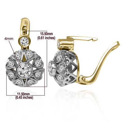 14k Gold Genuine Diamond Russian style Earrings