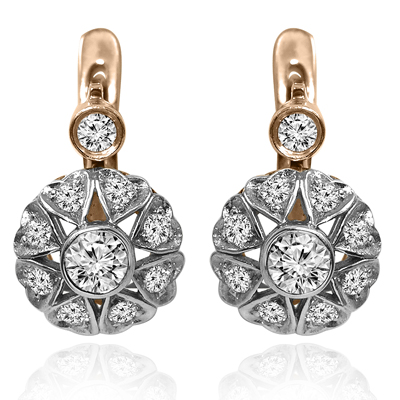 14k Gold Diamond Russian style Earrings