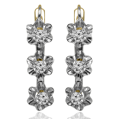 14k Gold Diamond Russian style Earrings