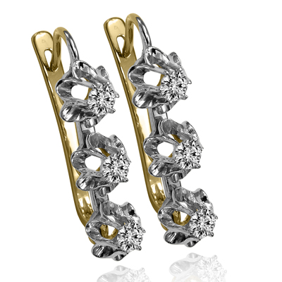 14k Gold Diamond Russian style Earrings