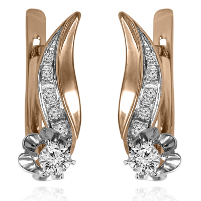 14k Gold Genuine Diamond Earrings Russian style