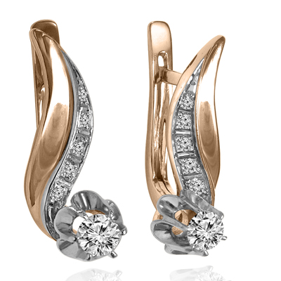 14k Gold Genuine Diamond Earrings Russian style