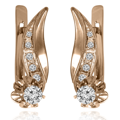 14k Gold Genuine Diamond Russian style Earrings