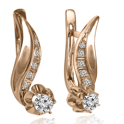 14k Gold Genuine Diamond Russian style Earrings