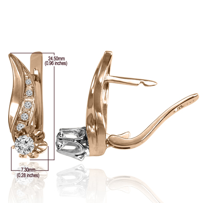 14k Gold Genuine Diamond Russian style Earrings