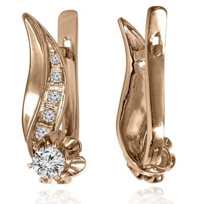 14k Gold Genuine Diamond Russian style Earrings